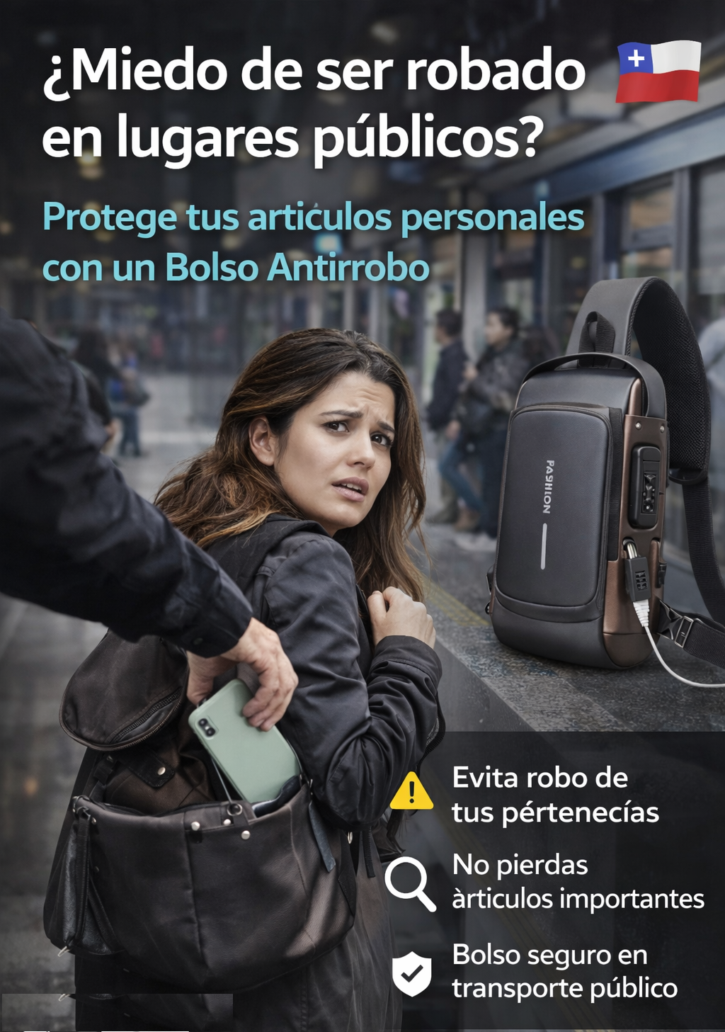 Bolso Antirrobo: Impermeable con puerto USB